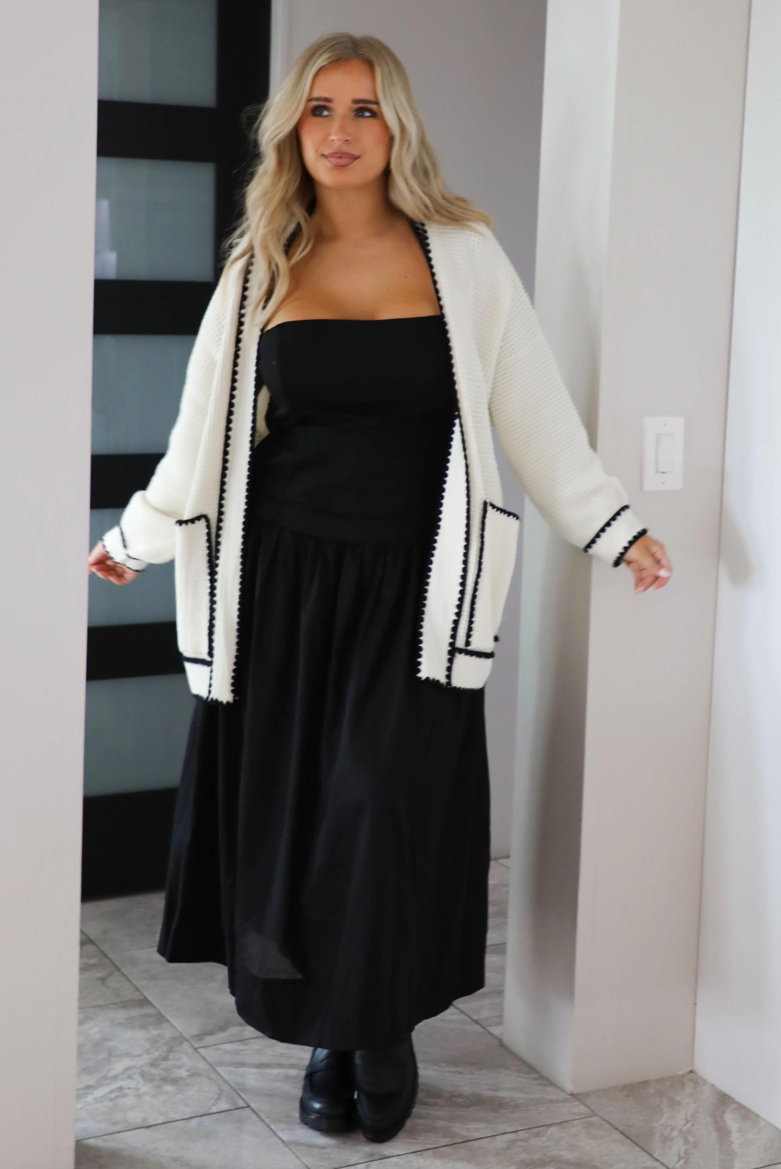 Just As Likely Cardigan: Cream/Black - Image 3