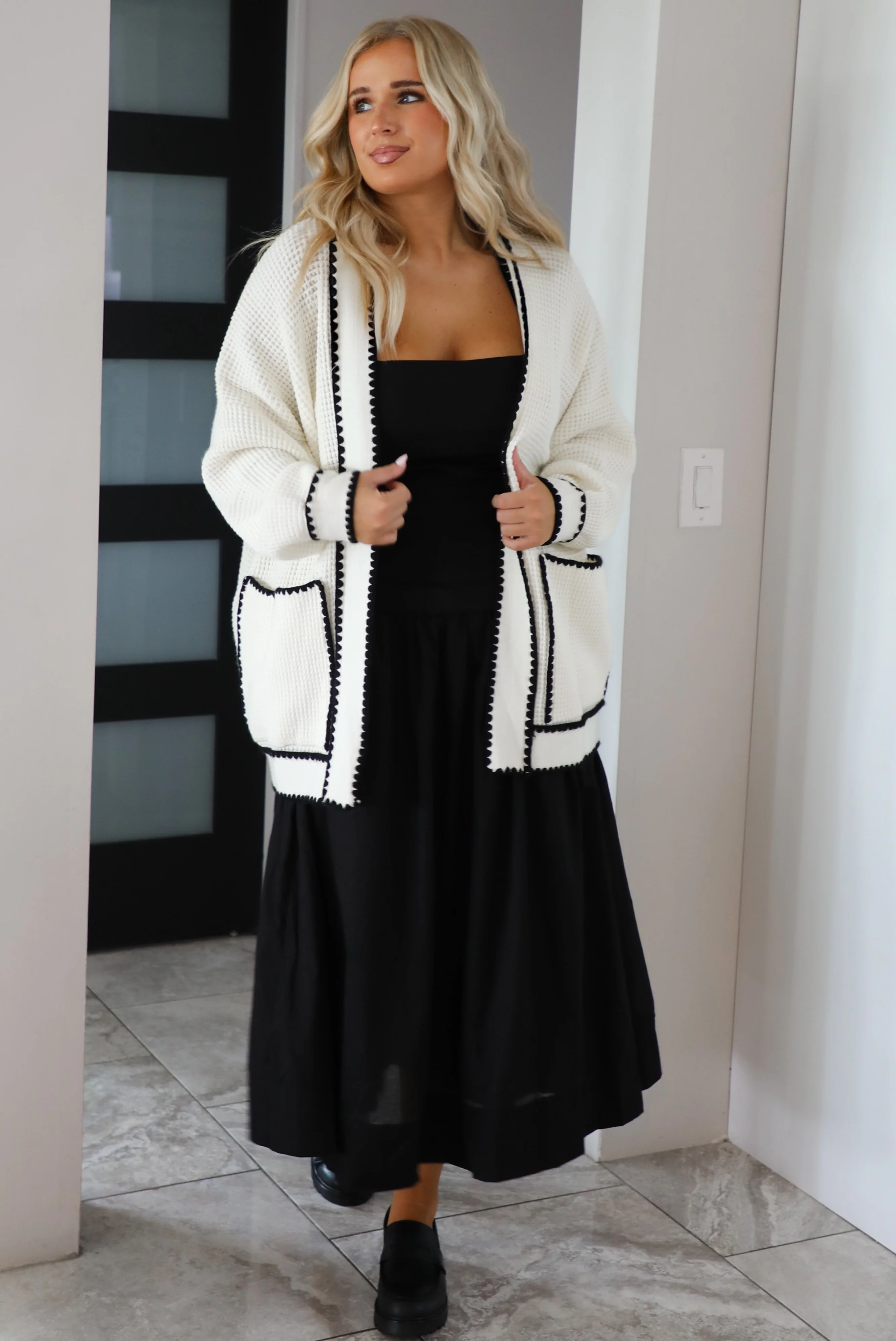 Just As Likely Cardigan: Cream/Black - Image 4