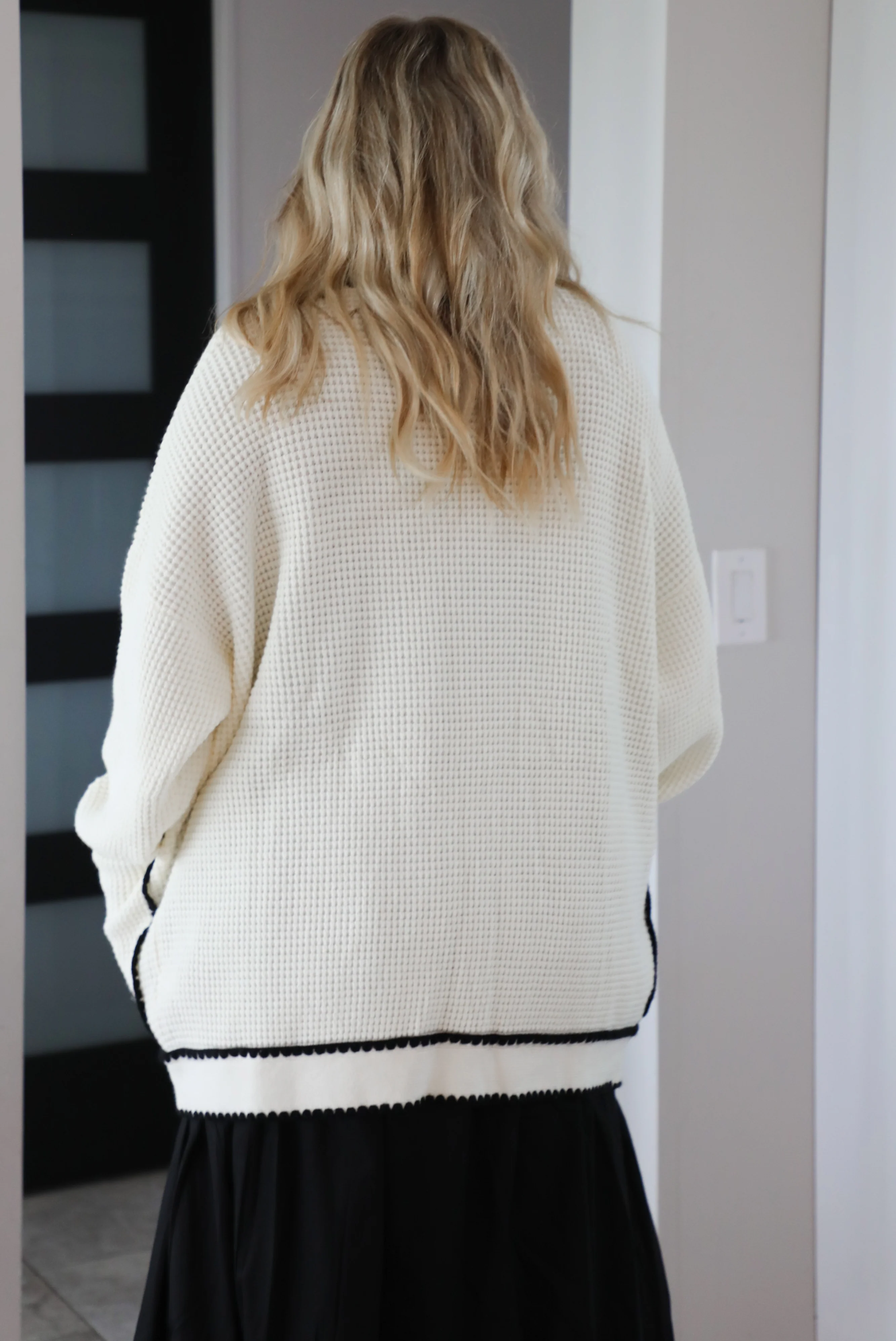 Just As Likely Cardigan: Cream/Black - Image 5