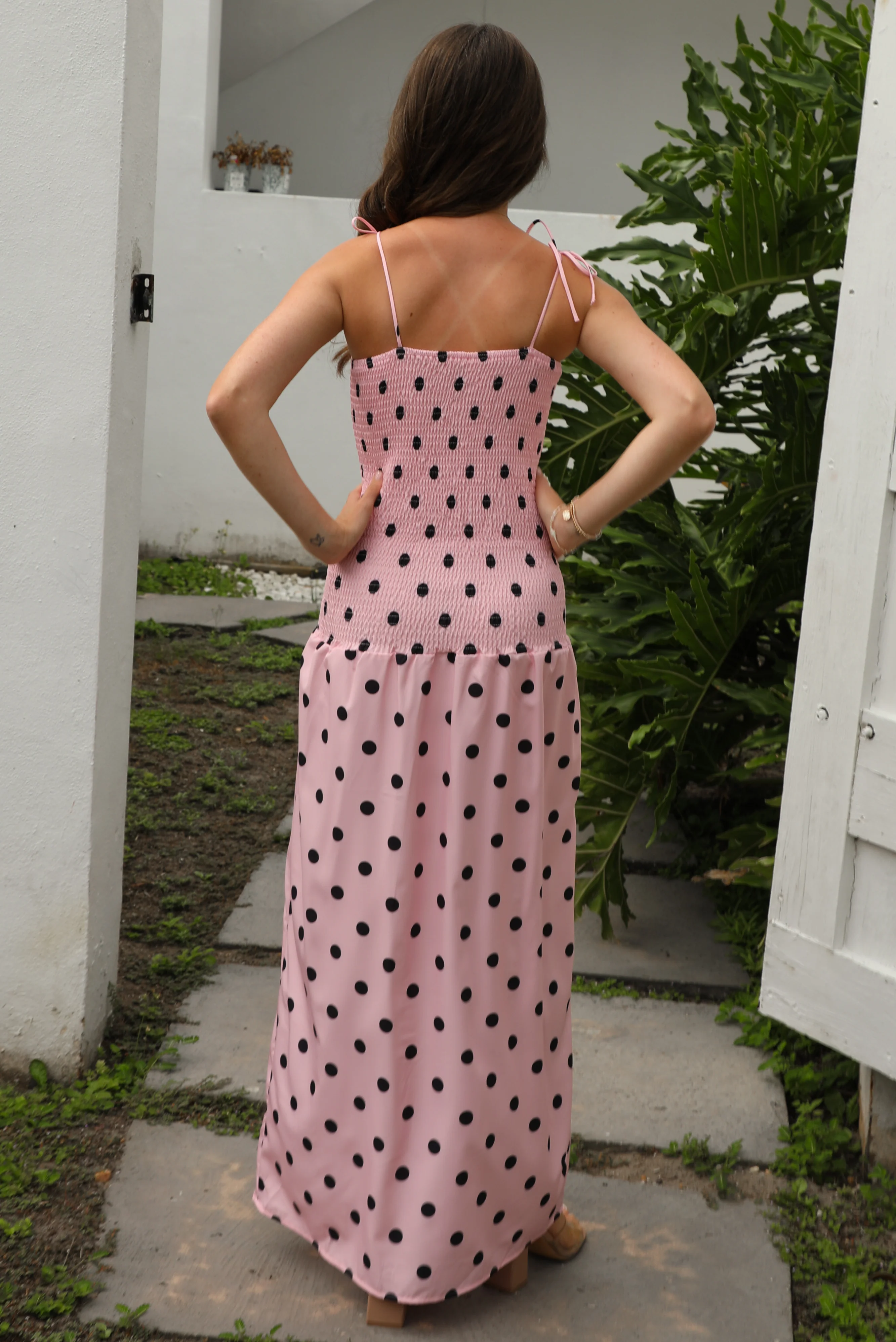 Polka Dot Cutie Maxi Dress: Pink/Black - Image 7