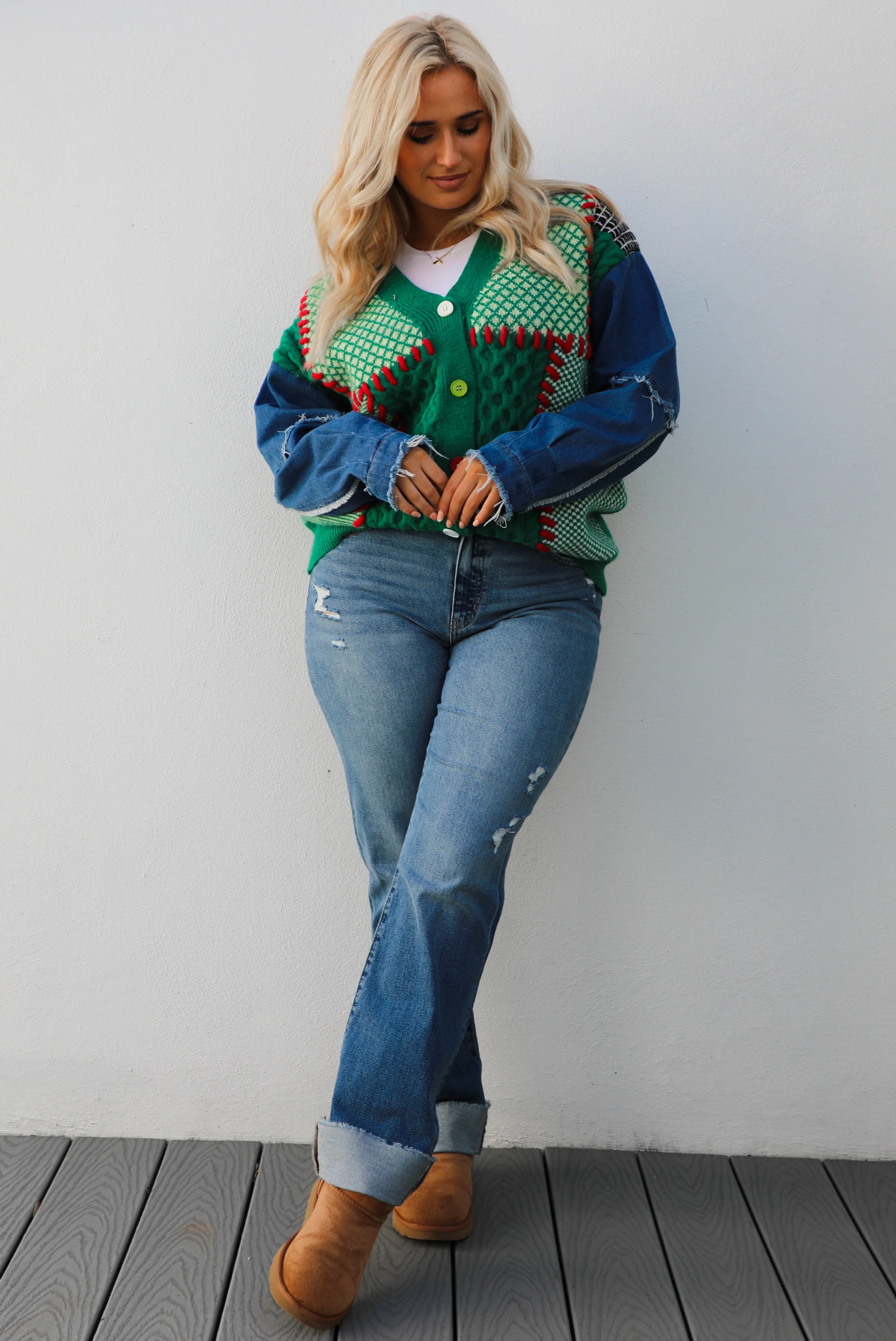 This & That Cardigan: Green/Denim - Image 4
