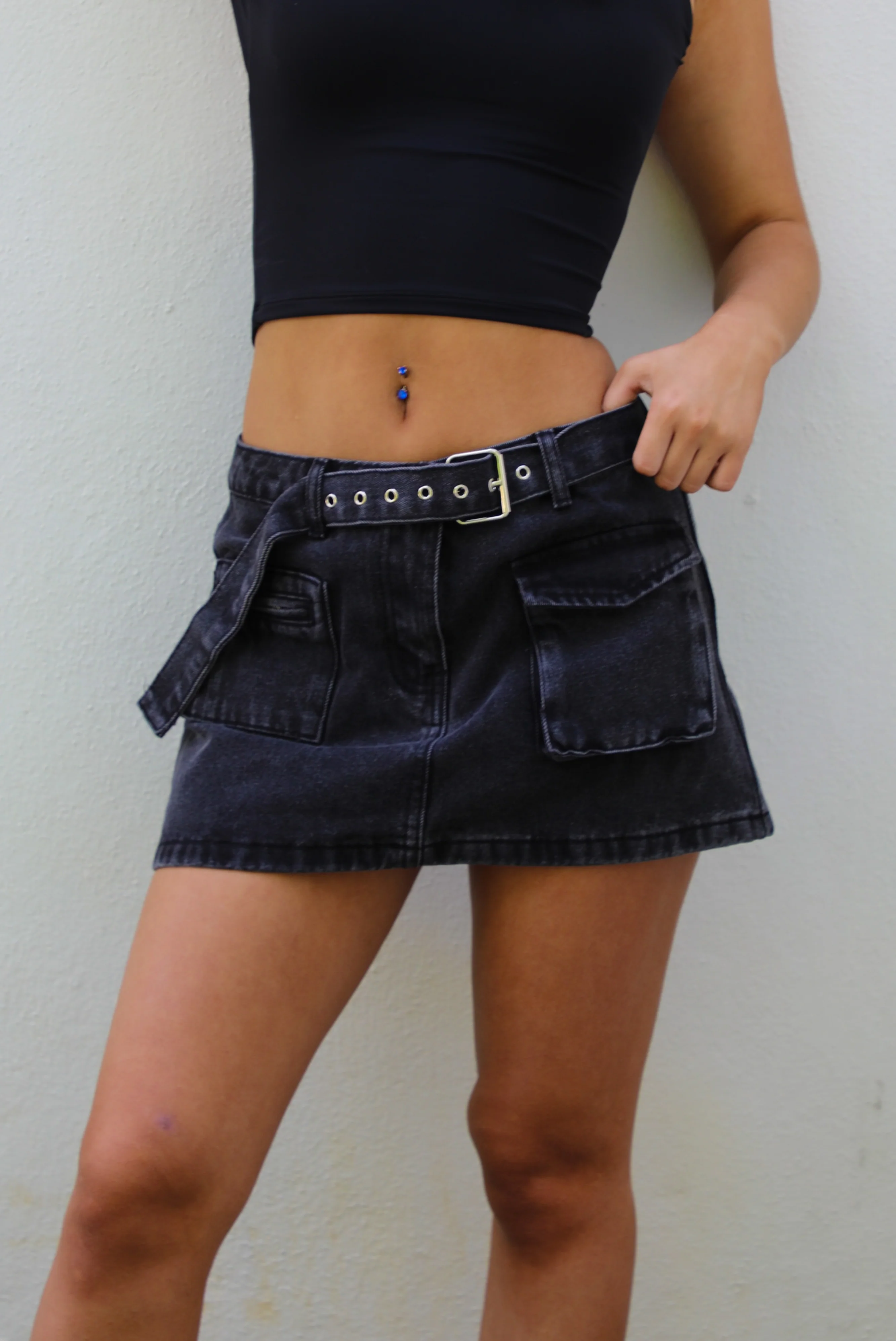 Try Again Skirt: Black Denim - Image 3